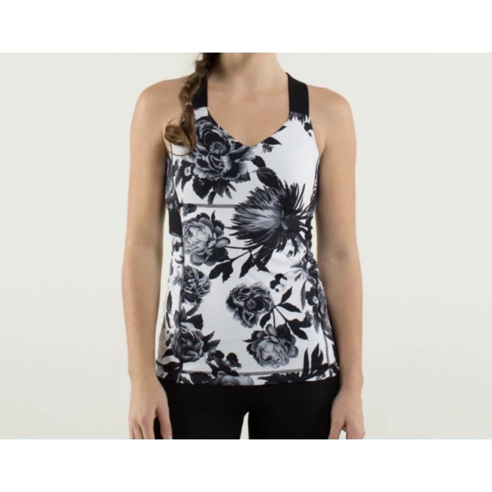 Lululemon Women's Lululemon Push Ur Limits Tank Brisk Bloom Black White Black 4